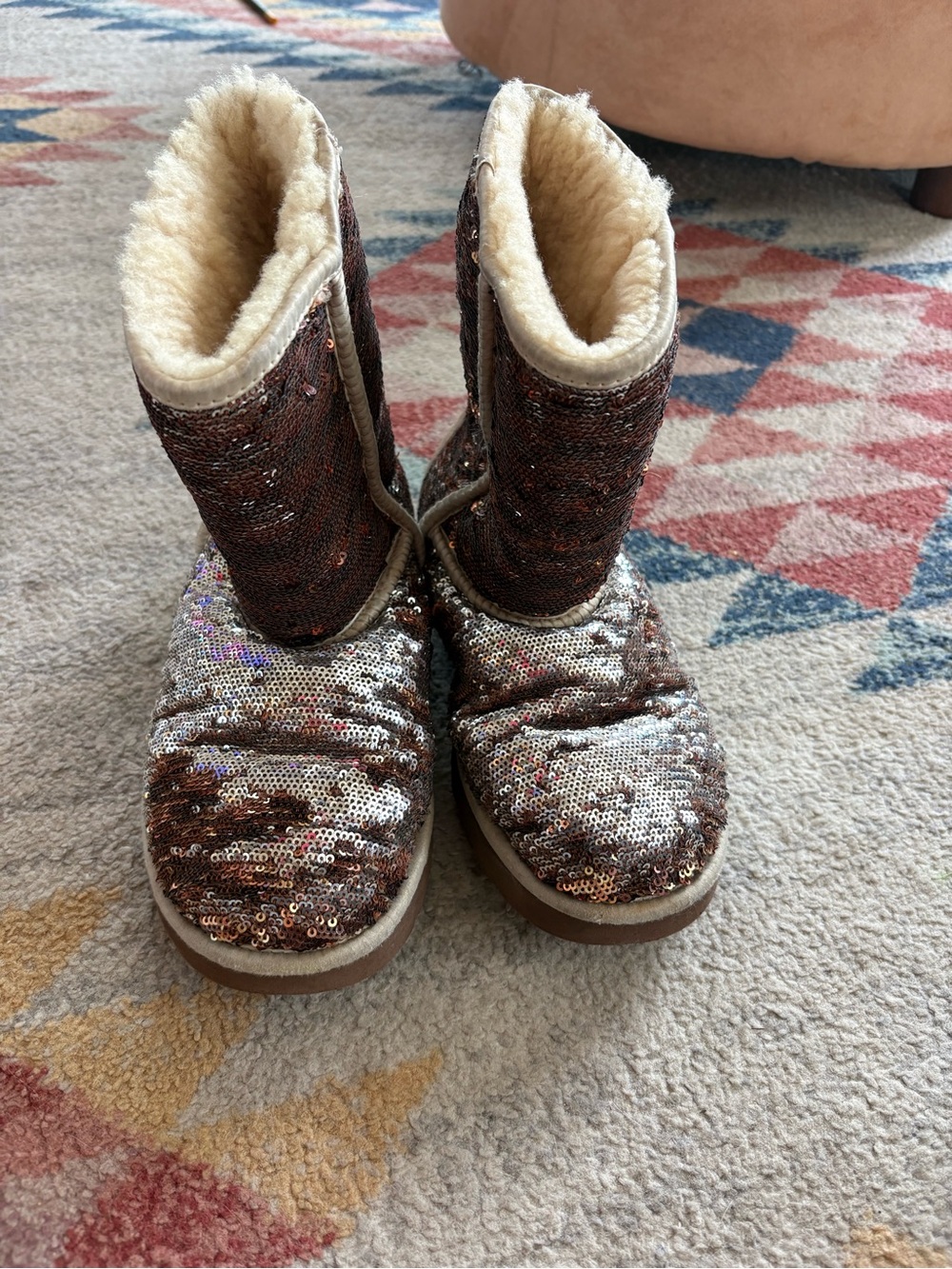UGG Sequin Brown and Silver Shearling-Lined Boots